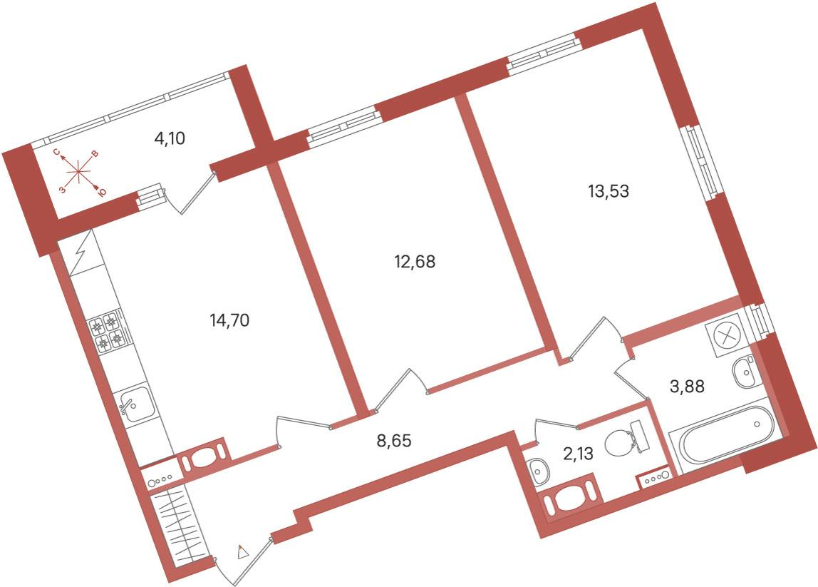 2-комнатная 57 м2 в ЖК ПАТИО. Уютный квартал корпус null этаж 11
