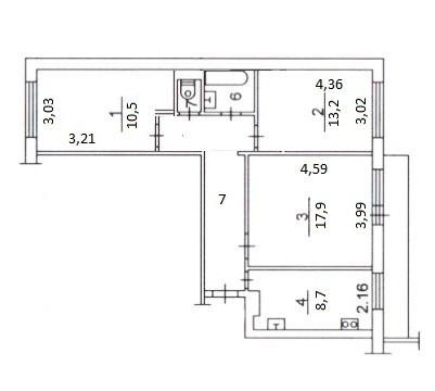 3-комнатная 65.6 м2 в ЖК undefined корпус null этаж 7