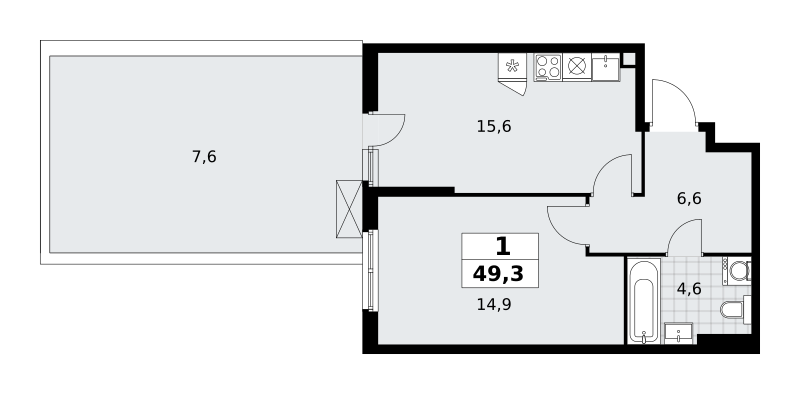1-комнатная 49 м2 в ЖК Дзен-кварталы корпус null этаж 2
