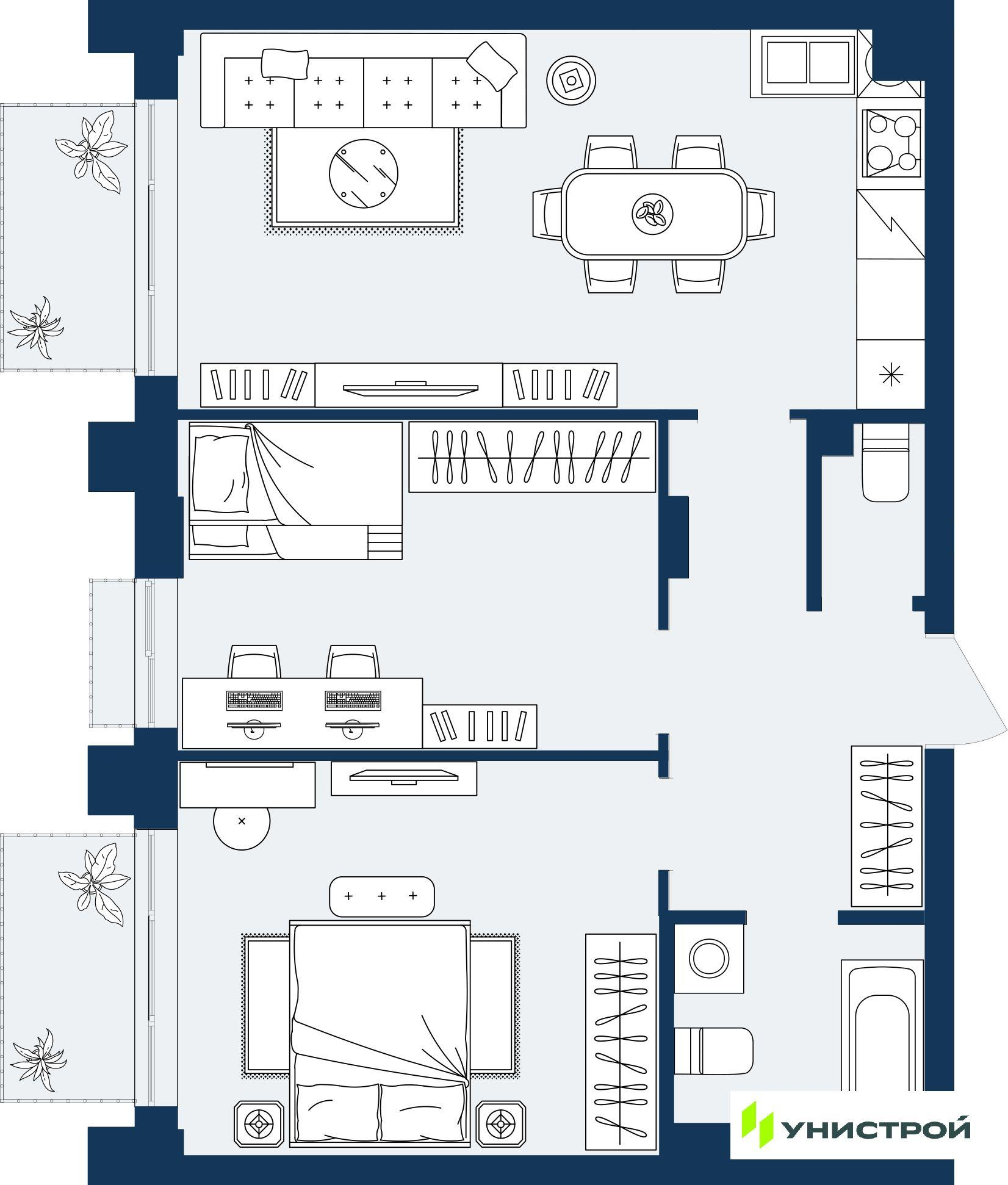 2-комнатная 62 м2 в ЖК ГРАНД БЕРЕГ корпус null этаж 9