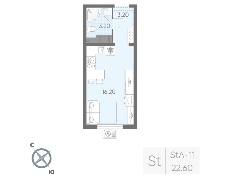 Студия 22 м2 в ЖК Ручьи (2 оч.) корпус null этаж 13