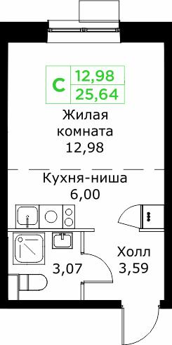 Студия 25 м2 в ЖК Кит корпус null этаж 22