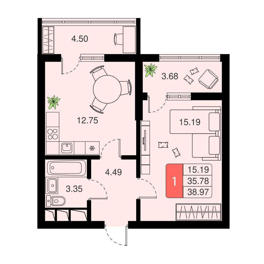 1-комнатная 38 м2 в ЖК Химки Тайм корпус null этаж 3