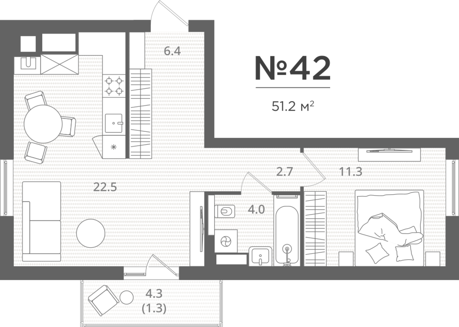 1-комнатная 48 м2 в ЖК Дом на Стекольной корпус null этаж 2