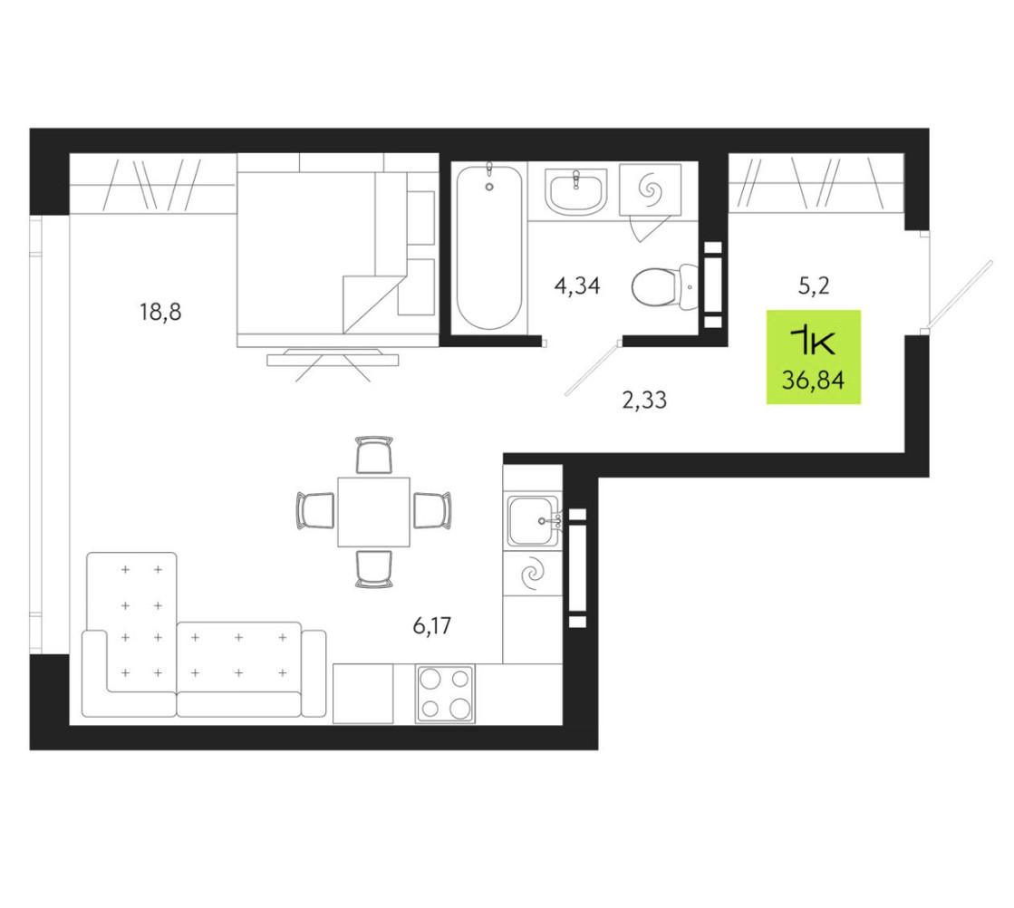 Студия 37 м2 в ЖК undefined корпус null этаж 9