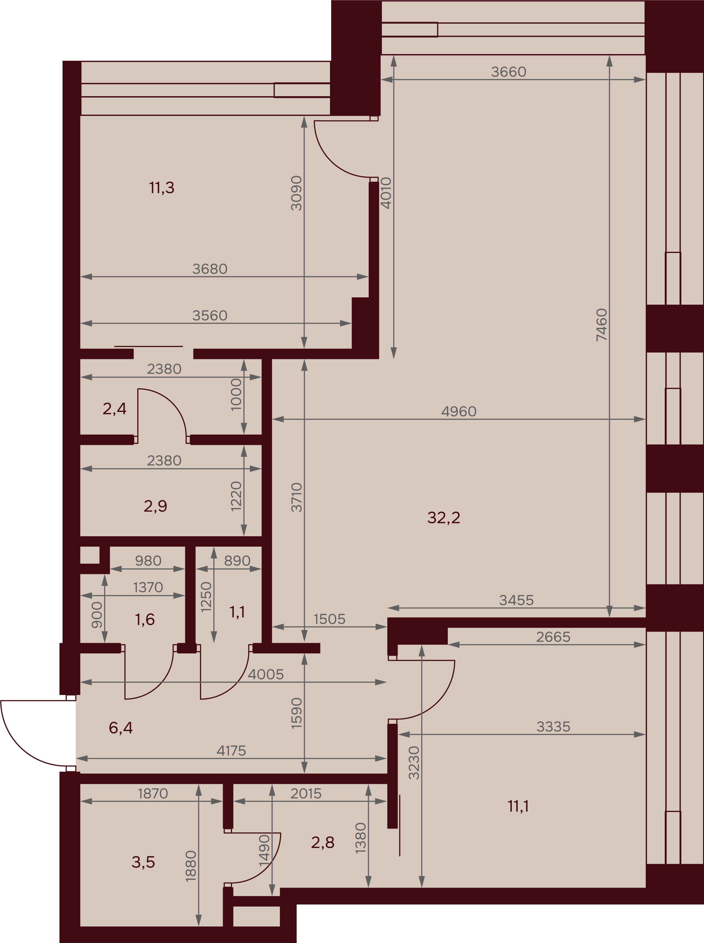 2-комнатная 75 м2 в ЖК Дом 7. Даниловский корпус null этаж 9