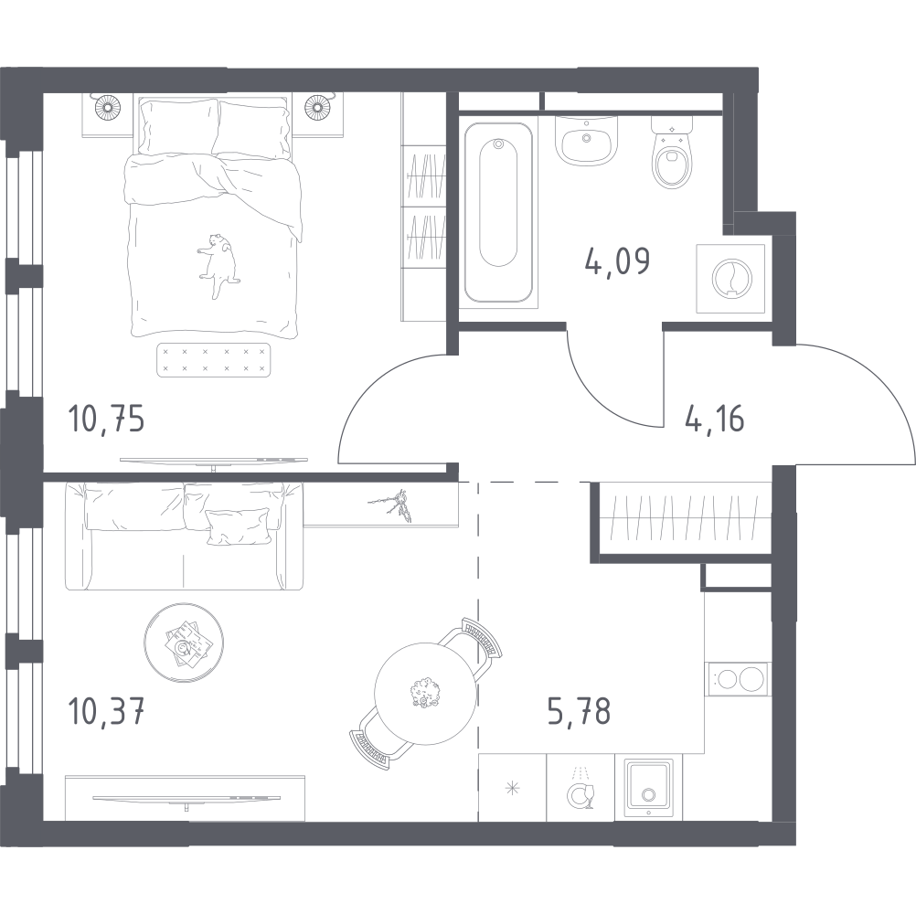 Студия 35 м2 в ЖК Космический Квартал корпус null этаж 10
