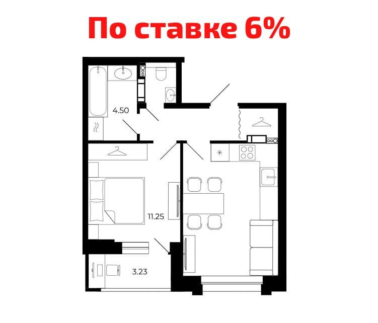 1-комнатная 40.8 м2 в ЖК undefined корпус null этаж 3