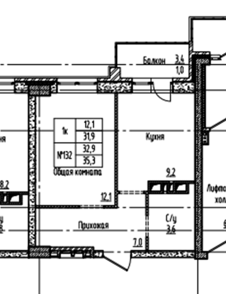 1-комнатная 32.9 м2 в ЖК undefined корпус null этаж 15