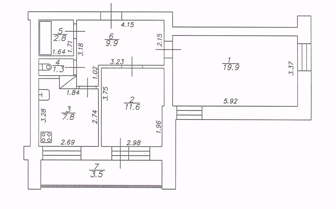 2-комнатная 58 м2 в ЖК undefined корпус null этаж 4