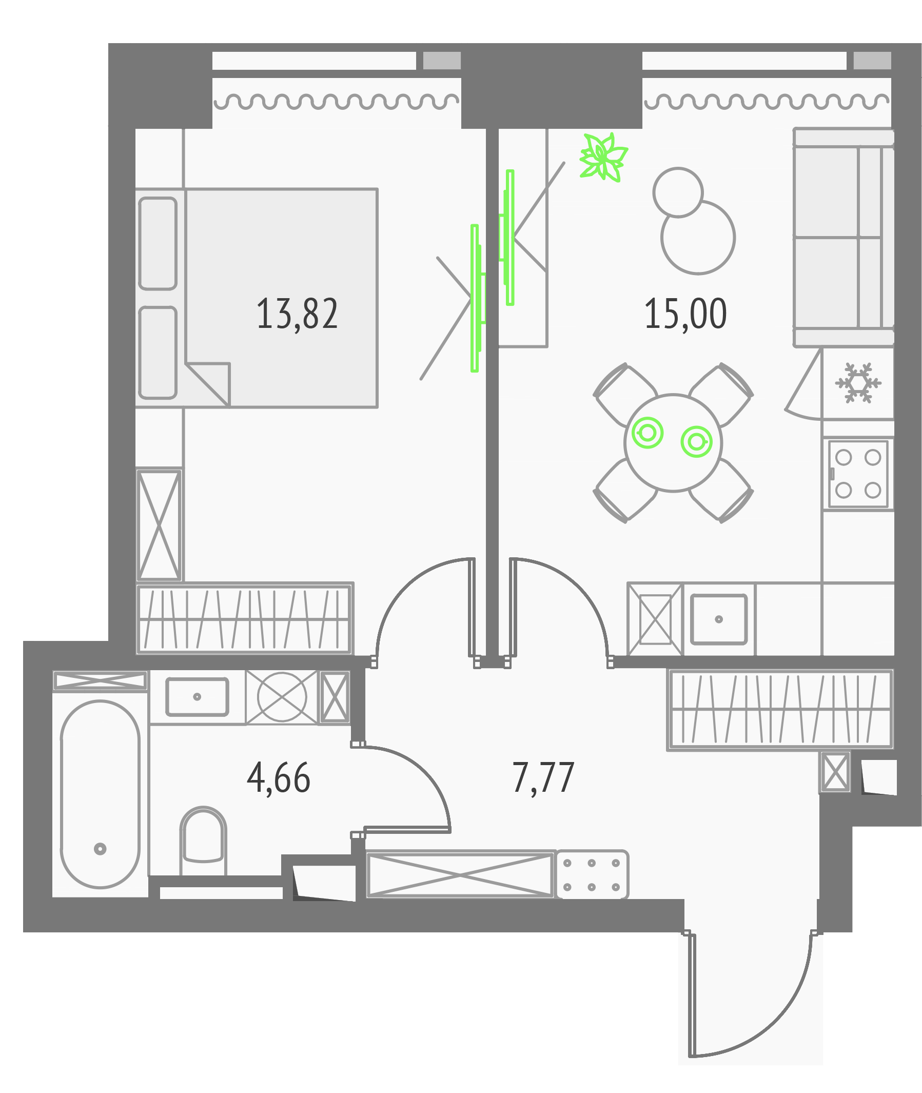 1-комнатная 41 м2 в ЖК Upside Towers корпус null этаж 27