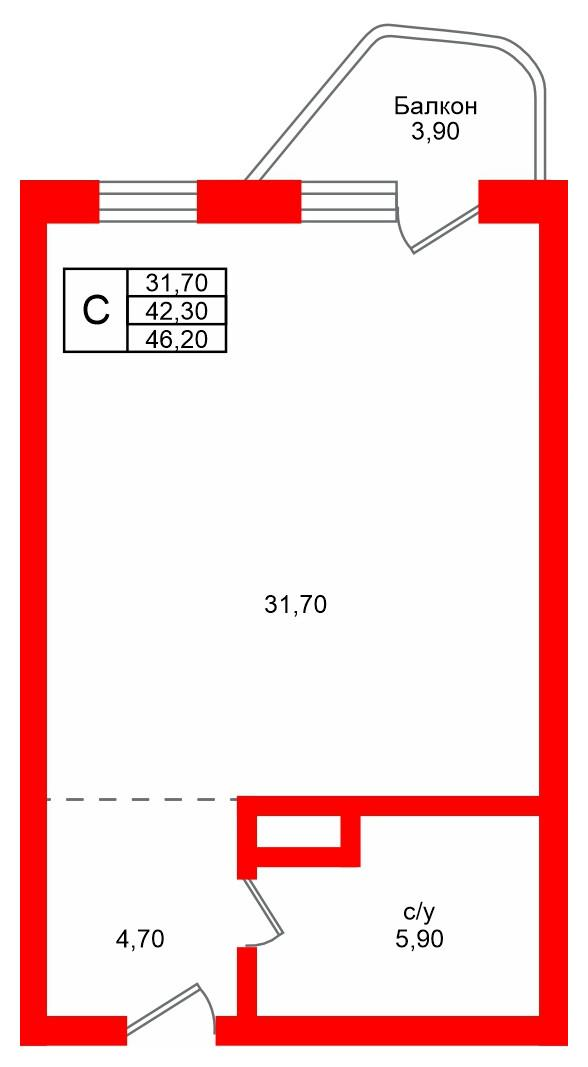 Студия 46 м2 в ЖК Русь-2 корпус null этаж 5