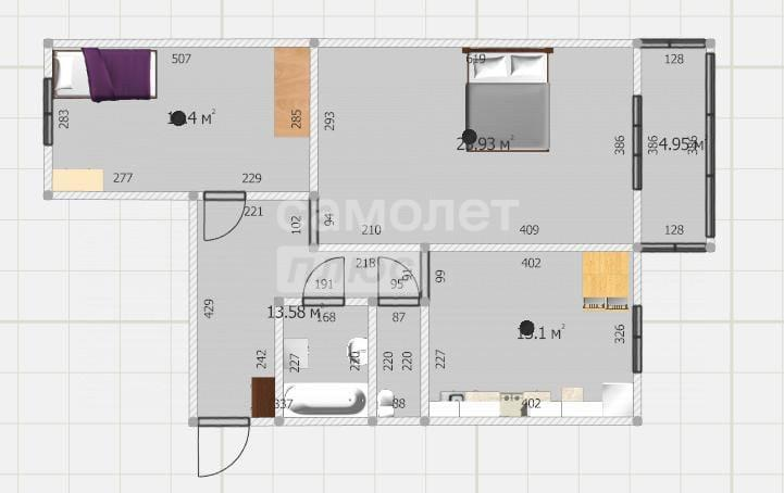 2-комнатная 54 м2 в ЖК undefined корпус null этаж 2