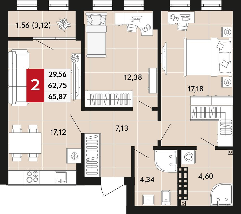 2-комнатная 65 м2 в ЖК Невский корпус null этаж 11