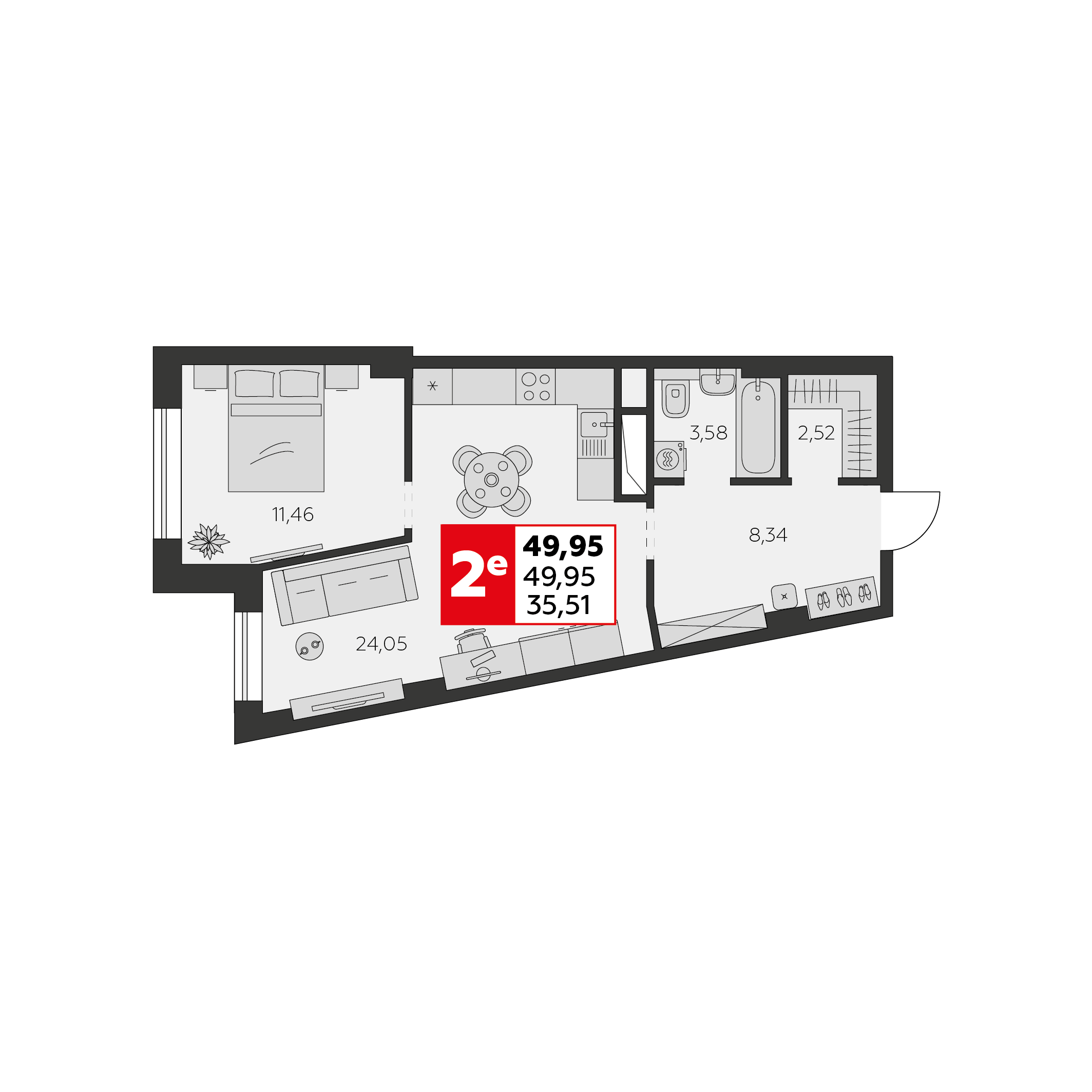 Студия 49 м2 в ЖК Высотка корпус null этаж 6