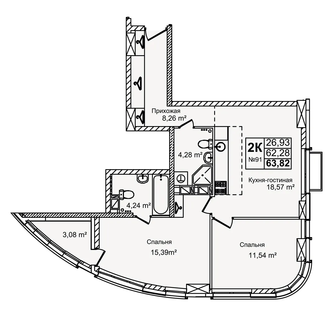 3-комнатная 63 м2 в ЖК Авиатор корпус null этаж 10