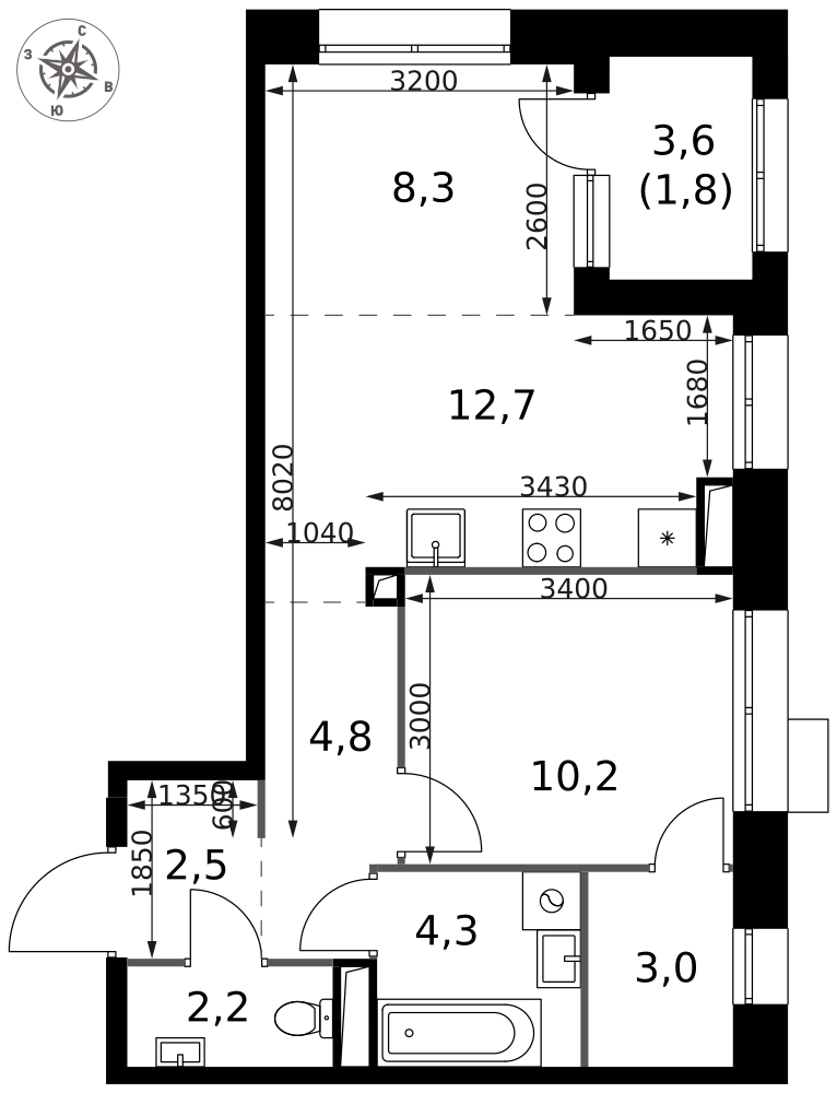 2-комнатная 49 м2 в ЖК 1-й Саларьевский корпус null этаж 10