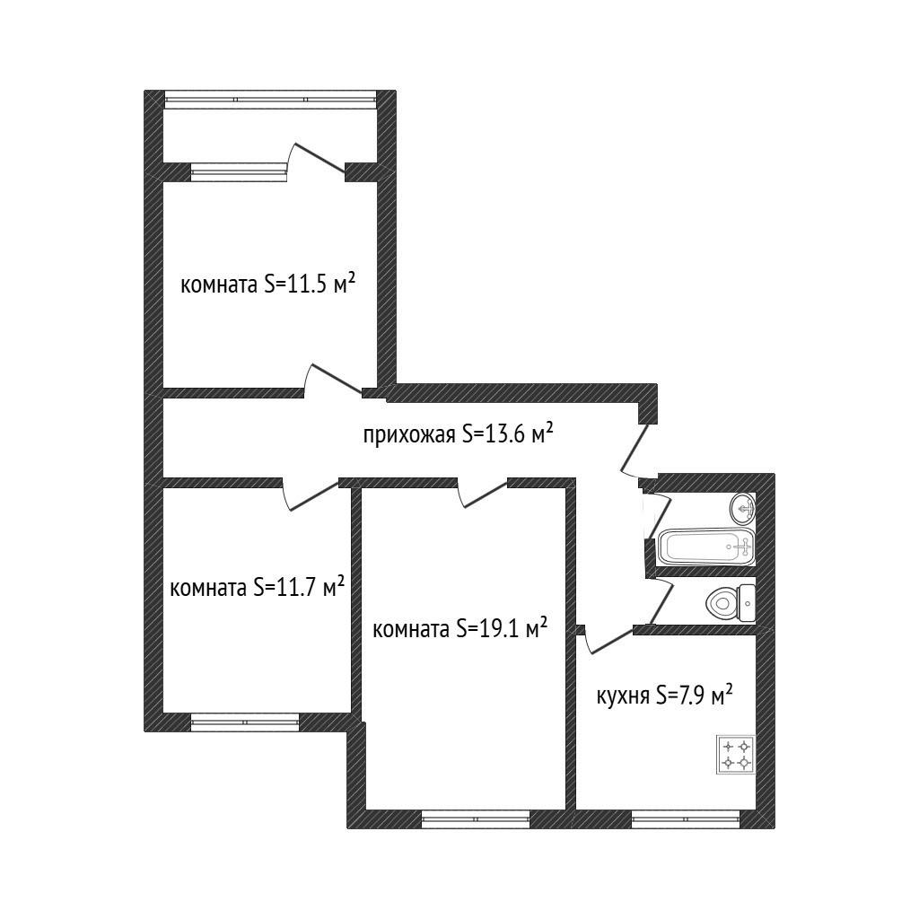 3-комнатная 67.5 м2 в ЖК undefined корпус null этаж 1