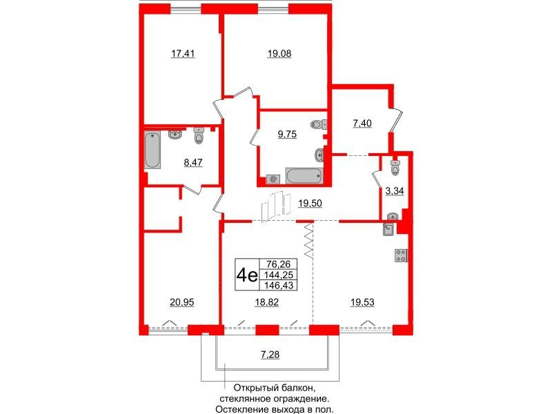 4-комнатная 144 м2 в ЖК Imperial Club корпус null этаж 5