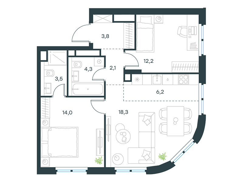3-комнатная 64 м2 в ЖК Level Нижегородская корпус null этаж 30