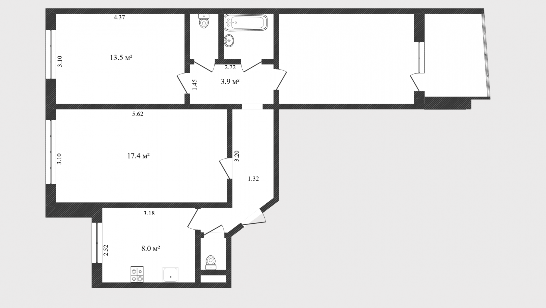 3-комнатная 66.9 м2 в ЖК undefined корпус null этаж 4