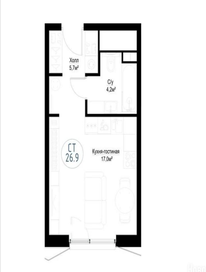 Студия 26.9 м2 в ЖК undefined корпус null этаж 9