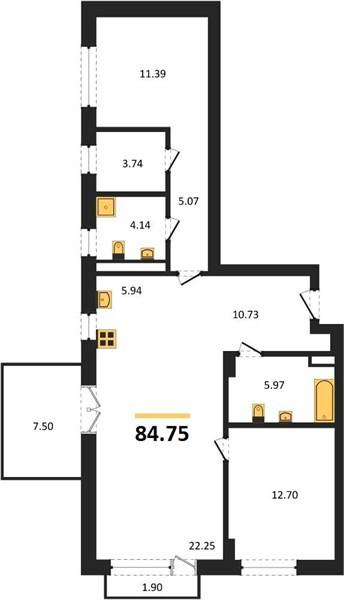 2-комнатная 85.8 м2 в ЖК undefined корпус null этаж 1