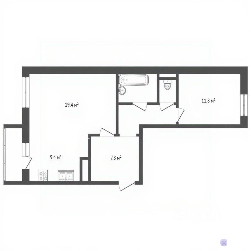 2-комнатная 58.9 м2 в ЖК undefined корпус null этаж 3