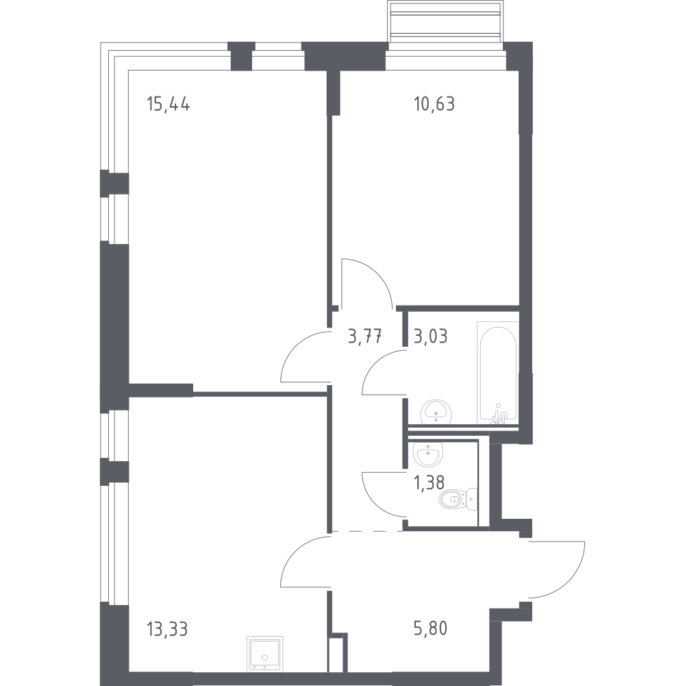 2-комнатная 53 м2 в ЖК Рублёвский Квартал корпус null этаж 7