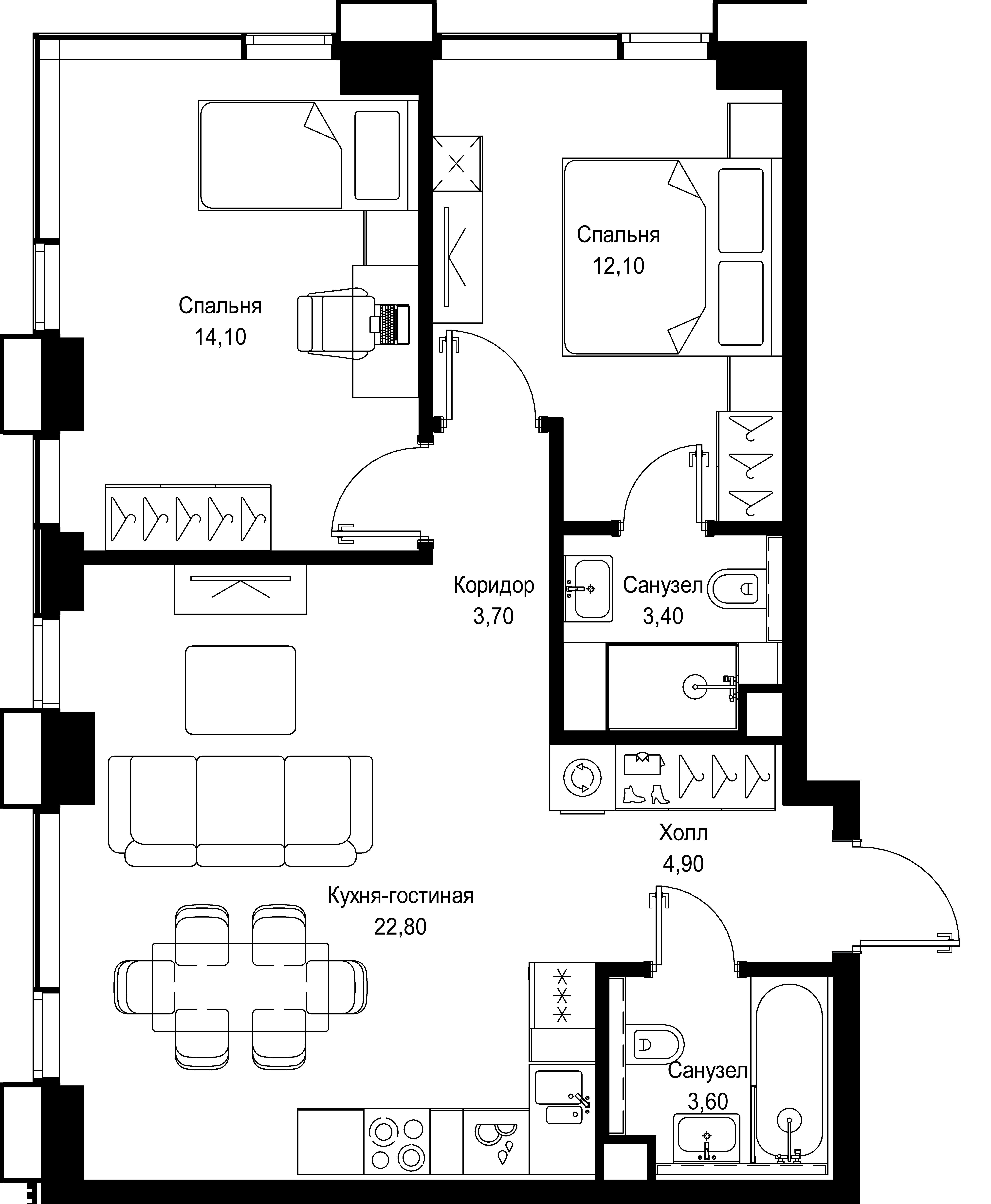 2-комнатная 64 м2 в ЖК Cityzen корпус null этаж 16