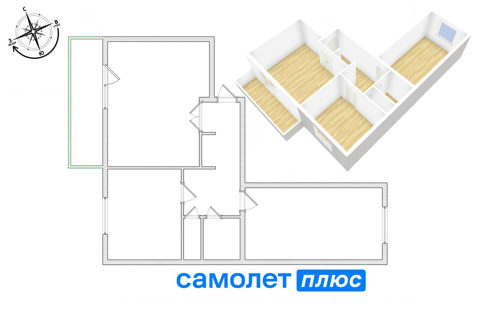 2-комнатная 59.6 м2 в ЖК undefined корпус null этаж 6