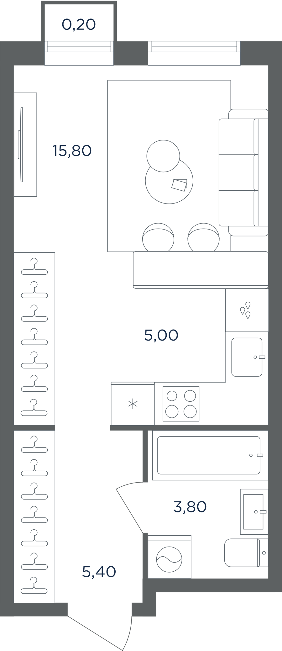 1-комнатная 30 м2 в ЖК Равновесие корпус null этаж 4