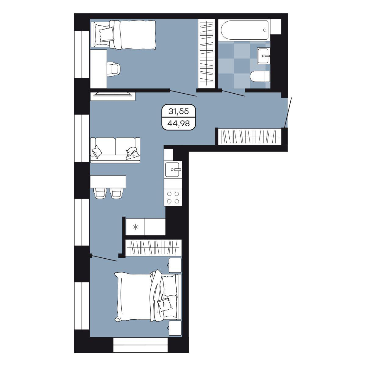 Студия 44 м2 в ЖК Парк Авеню корпус null этаж 15