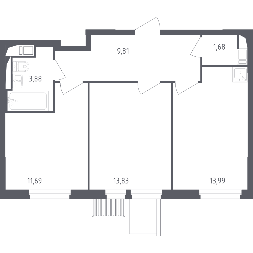 2-комнатная 54 м2 в ЖК Мытищи Парк корпус null этаж 12