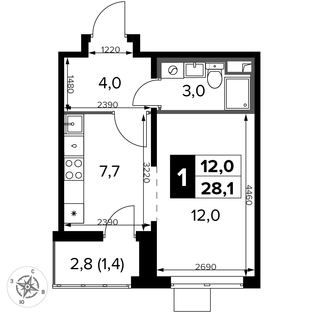 2-комнатная 28 м2 в ЖК 1-й Донской корпус null этаж 5