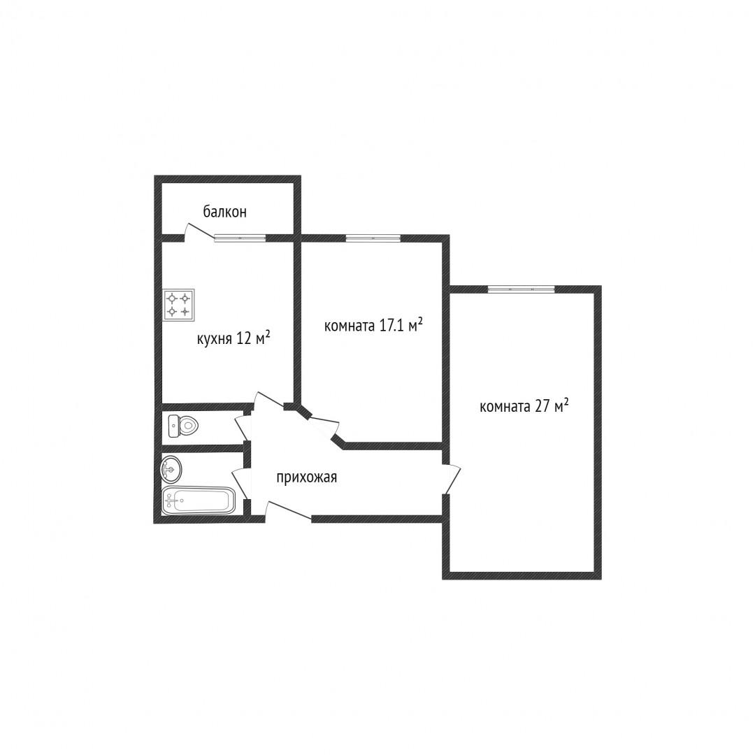 2-комнатная 75.5 м2 в ЖК undefined корпус null этаж 12