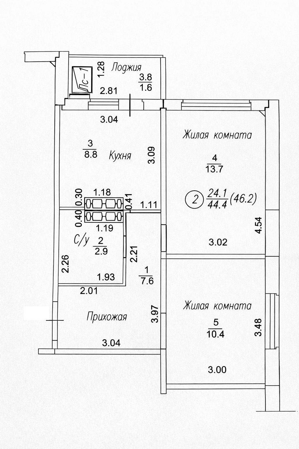 2-комнатная 44.4 м2 в ЖК undefined корпус null этаж 6