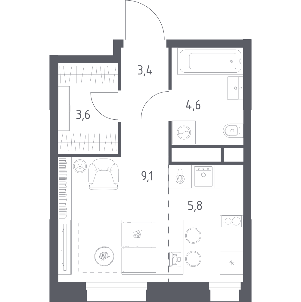 Студия 25 м2 в ЖК Квартал на воде корпус null этаж 6