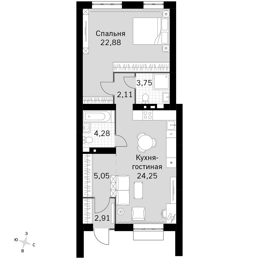 1-комнатная 65 м2 в ЖК Жаворонки Клаб корпус null этаж 1