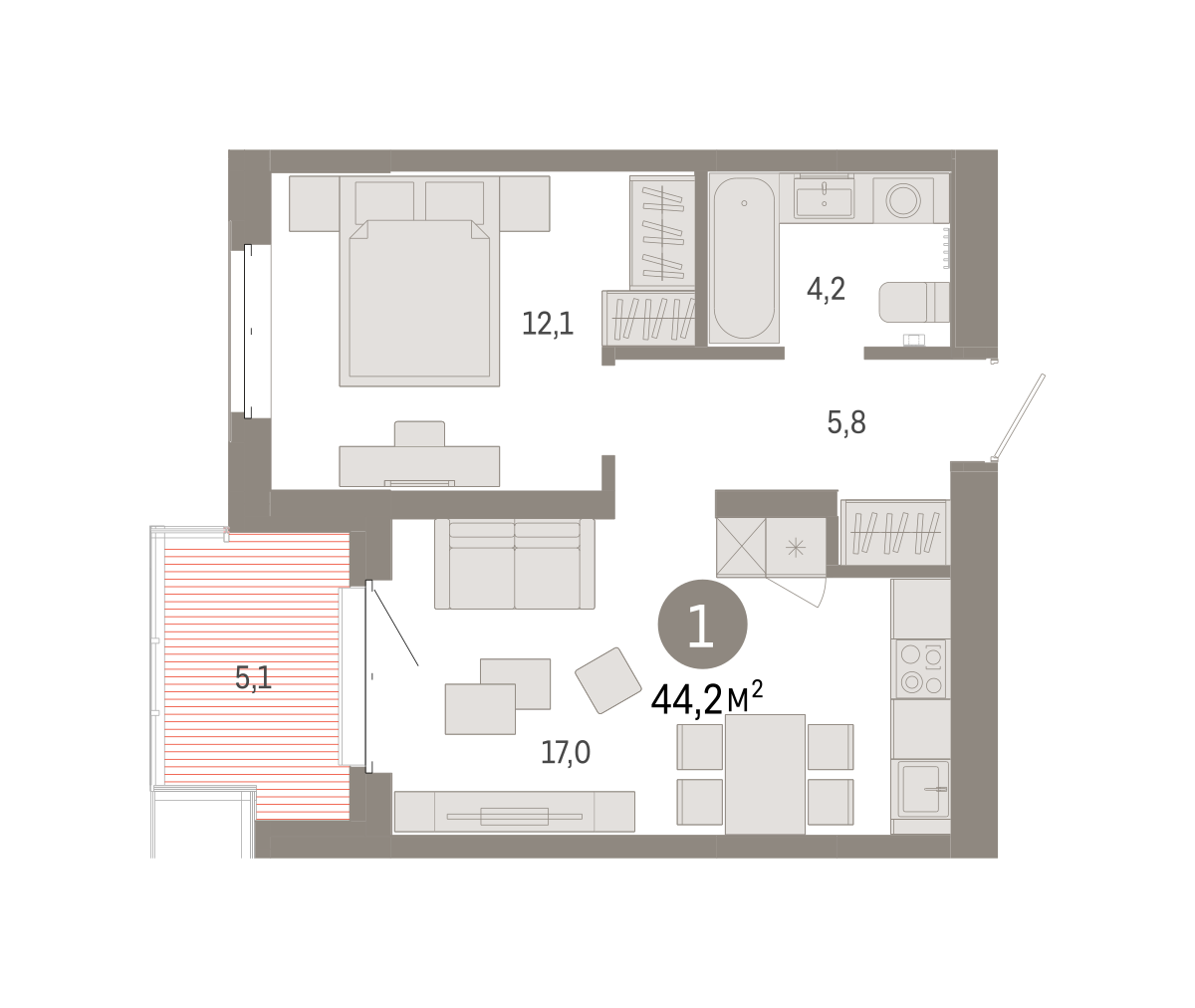 1-комнатная 43 м2 в ЖК Кварталы «На Минской» корпус null этаж 4