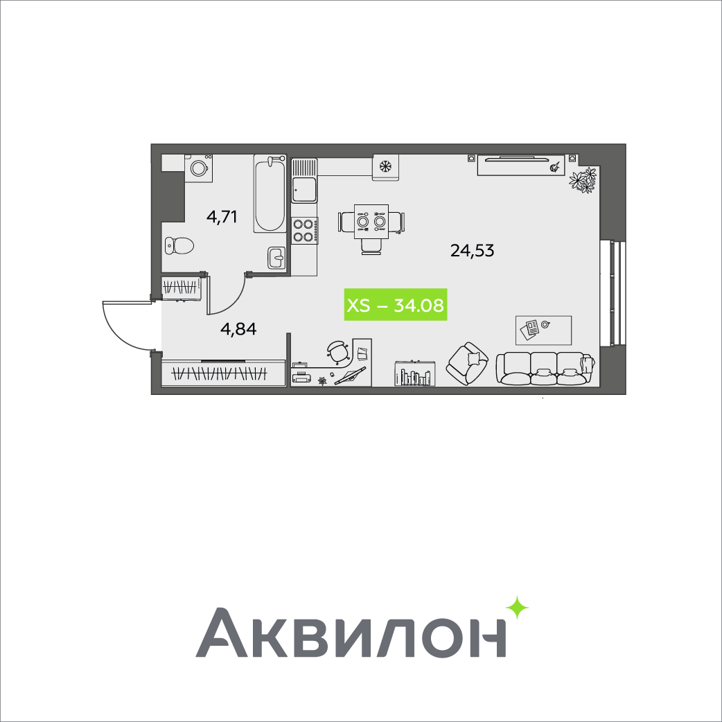 Студия 34 м2 в ЖК Аквилон Shine корпус null этаж 6