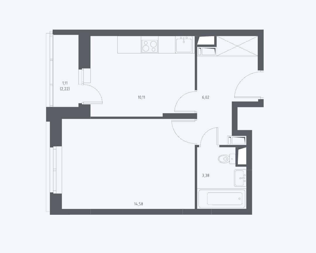 1-комнатная 35.2 м2 в ЖК undefined корпус null этаж 3