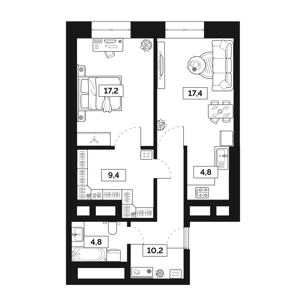 2-комнатная 63 м2 в ЖК Лайм корпус null этаж 3