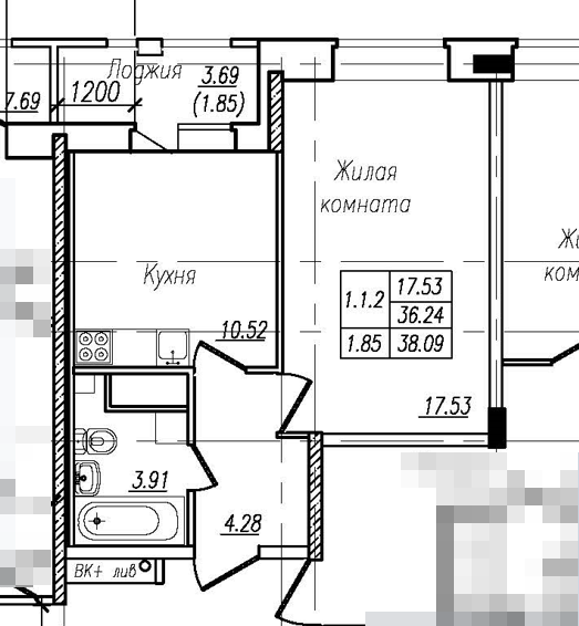 1-комнатная 38 м2 в ЖК Николаевский парк корпус null этаж 17