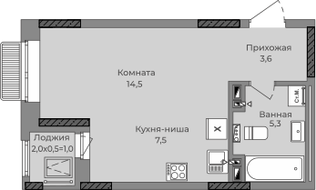 Студия 32 м2 в ЖК Город-парк корпус null этаж 8