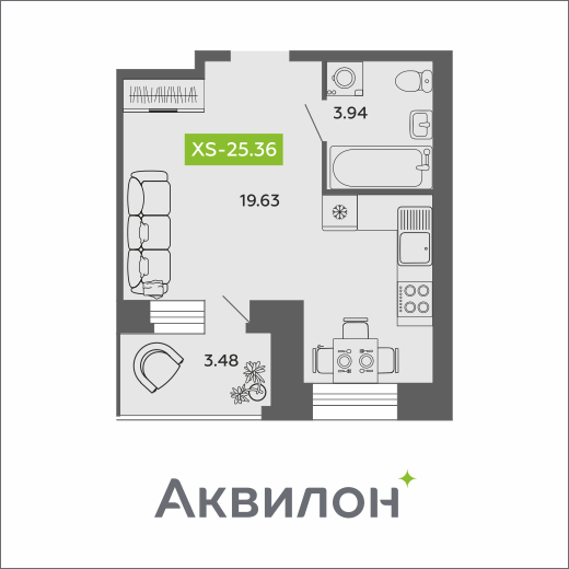 Студия 25 м2 в ЖК Аквилон Роса корпус null этаж 10