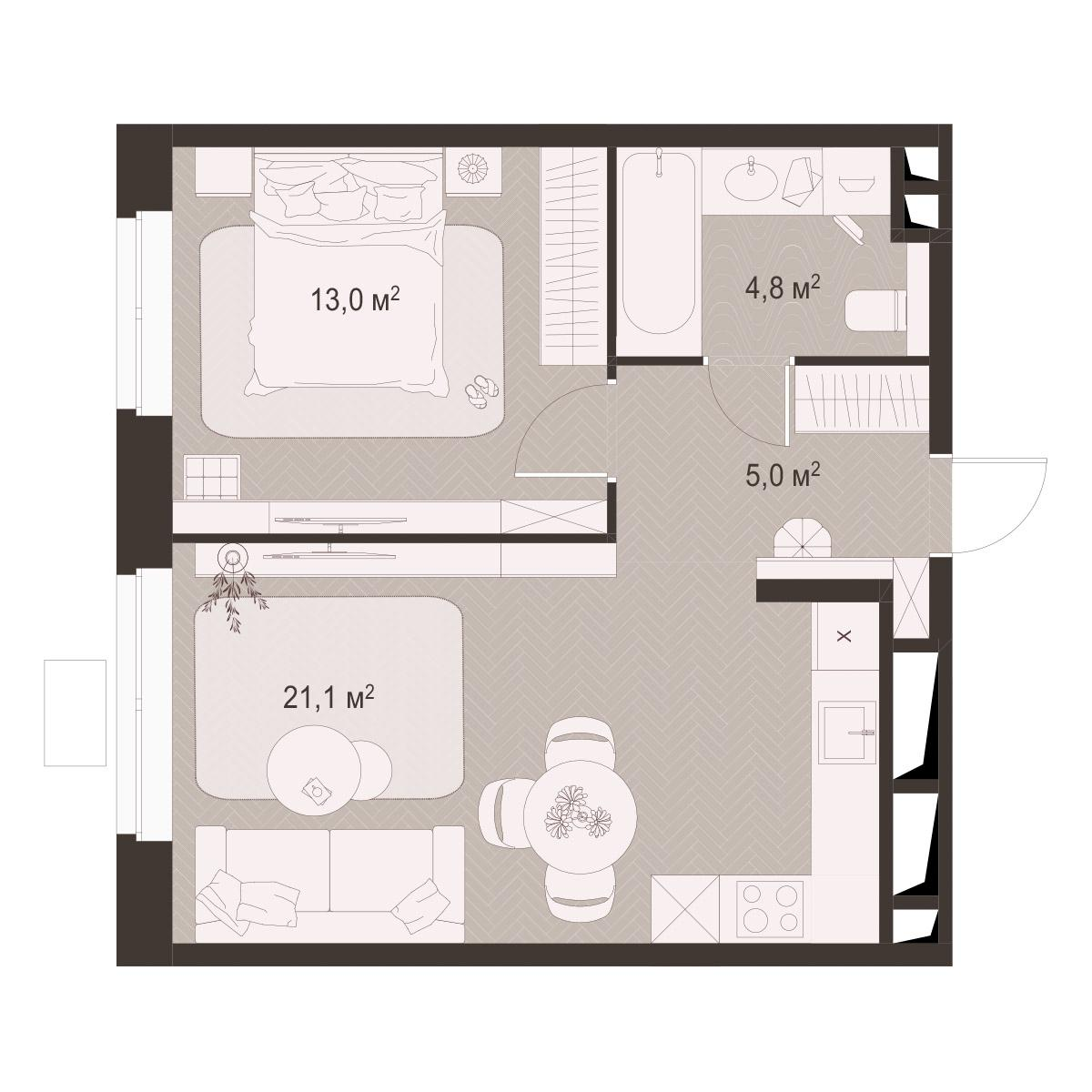 1-комнатная 43 м2 в ЖК Гранд Комфорт-3 корпус null этаж 4
