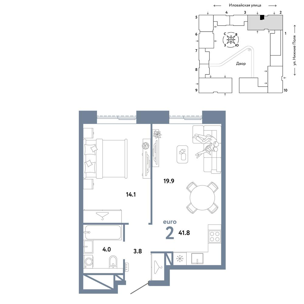 2-комнатная 41 м2 в ЖК Страна.Заречная корпус null этаж 31
