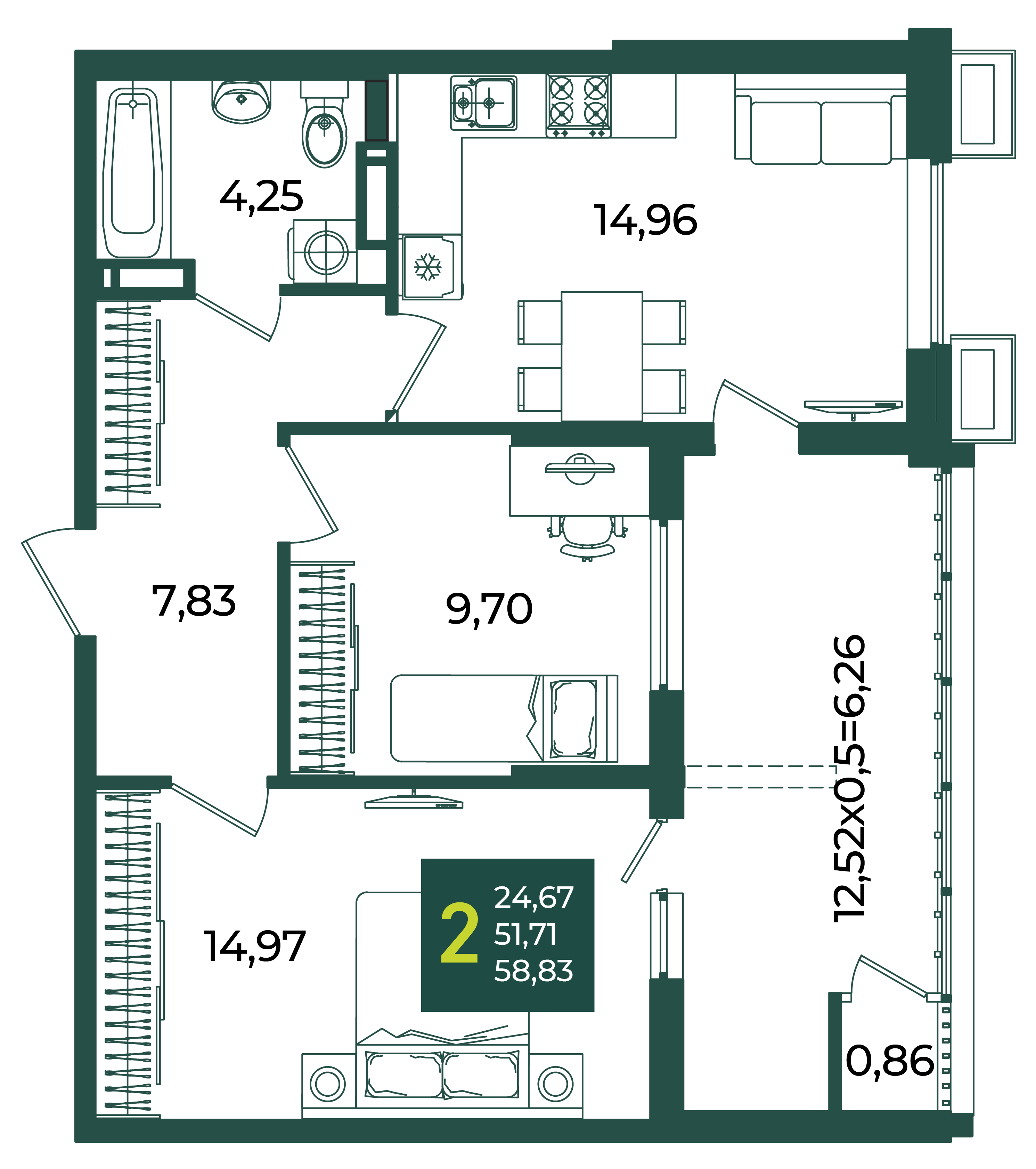 2-комнатная 58 м2 в ЖК Образцово корпус null этаж 9
