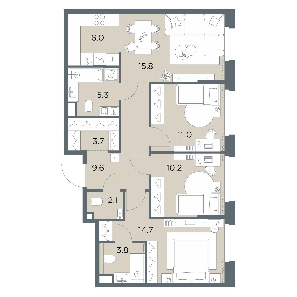 4-комнатная 82 м2 в ЖК Станиславский корпус null этаж 2